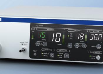 Closeup of display on front panel of intra-abdominal insufflation unit